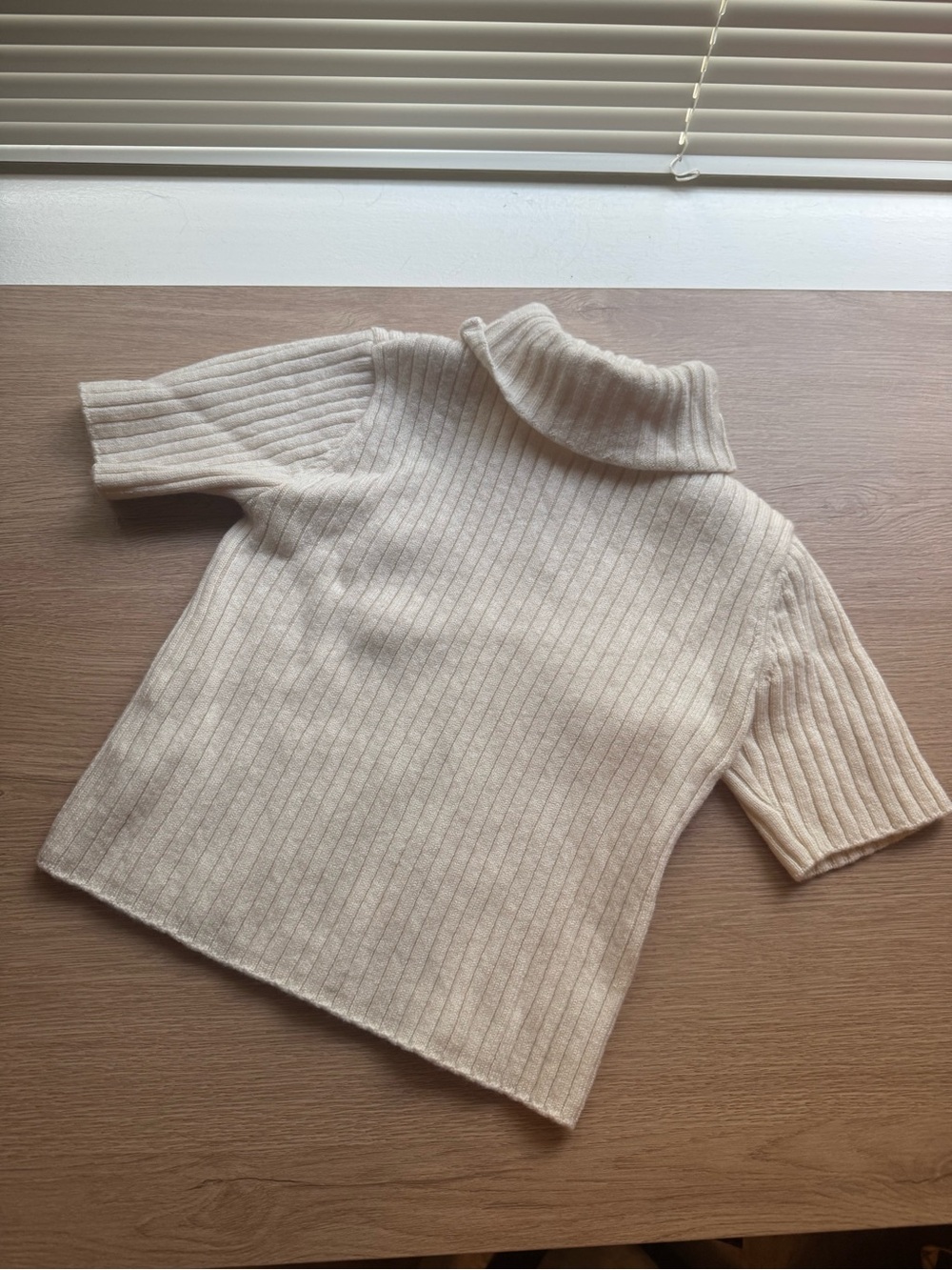 STAUD Lilou Ribbed Short-Sleeve Turtleneck Sweater - Cream